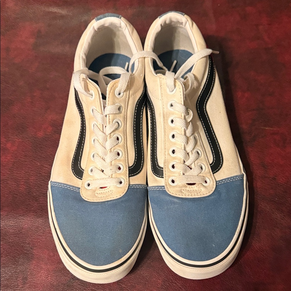 Vans Blue and Cream with Red Men's Sneakers